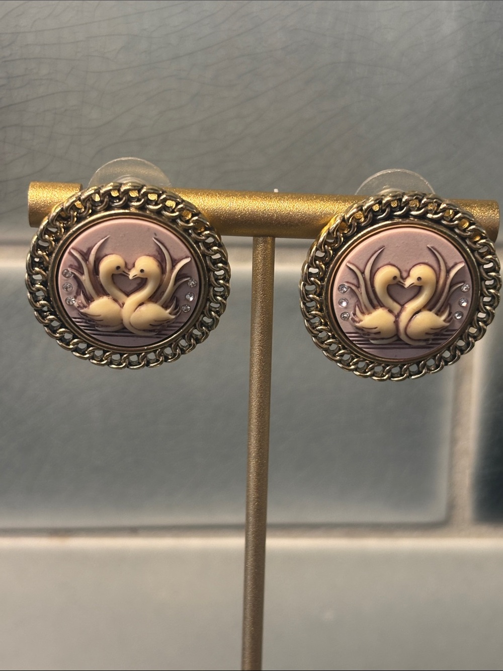 Vintage Betsy Johnson Loving Swan Earrings